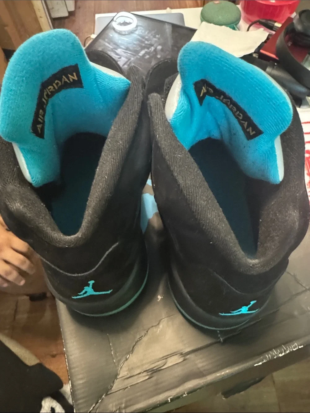 Jordan Men's Black Sneakers with Aqua Jumpman Accents